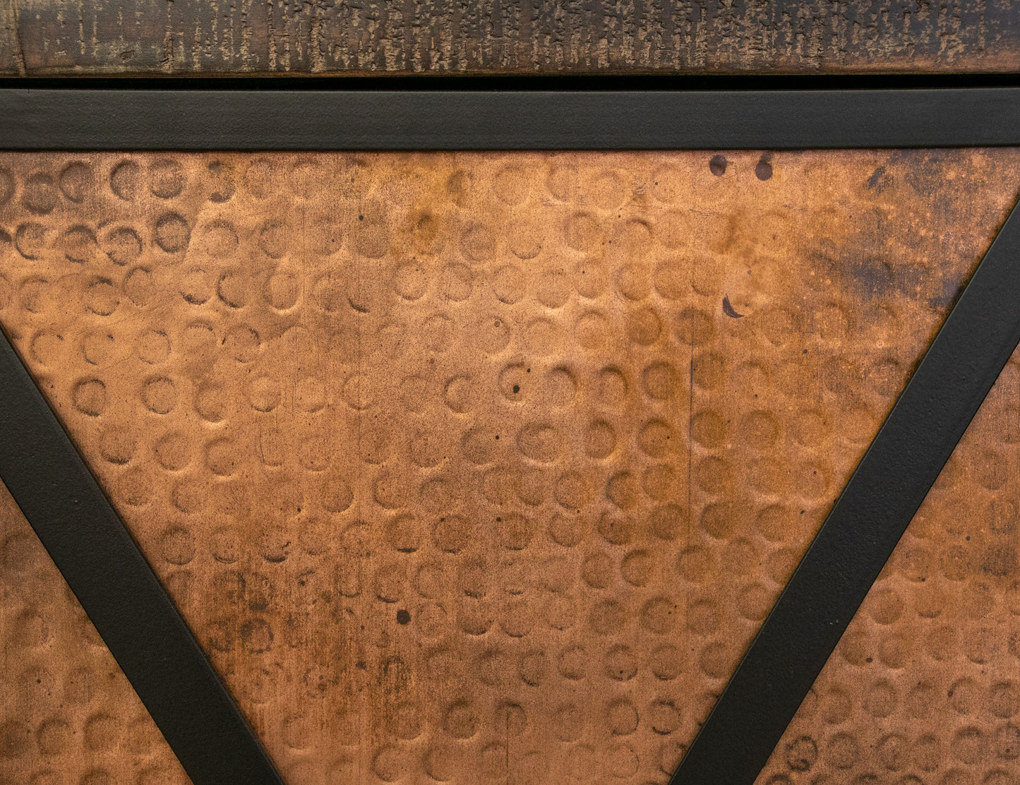 2 Copper-Paneled Door 2 Glass Door Console - Charred Brown