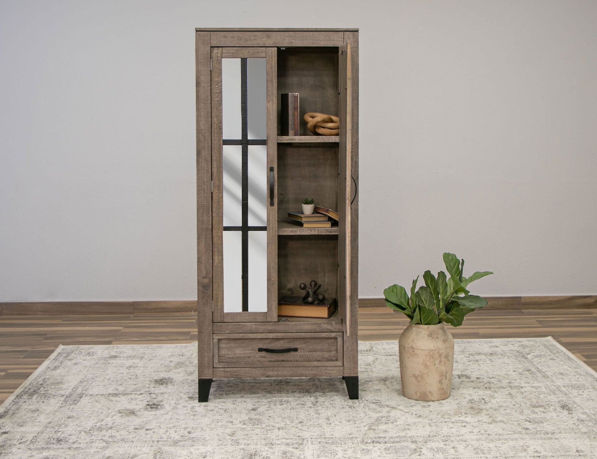 2 Door 1 Drawer Cabinet - Truffle Brown / Oil Black