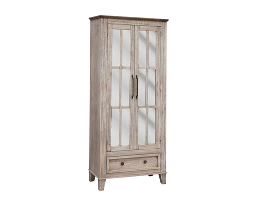 1 Drawer 2 Glass Doors Cabinet - Light Cream / Brown Caramel