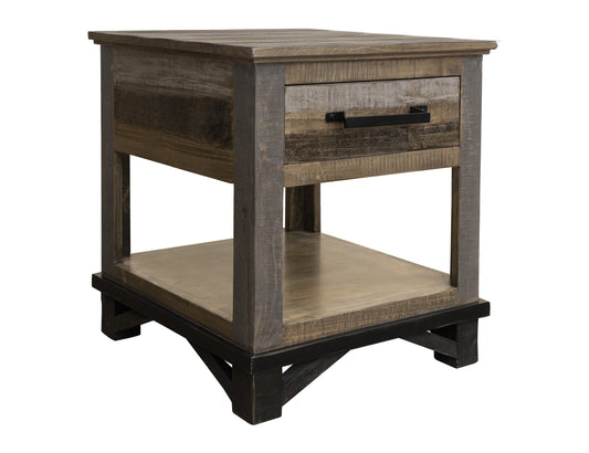 1 Drawer End Table - Two Tone Gray & Brown