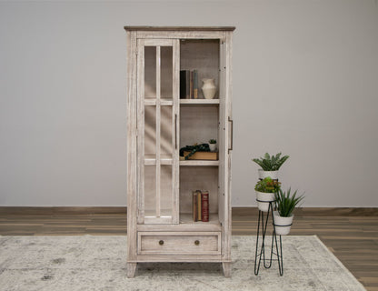 1 Drawer 2 Glass Doors Cabinet - Light Cream / Brown Caramel