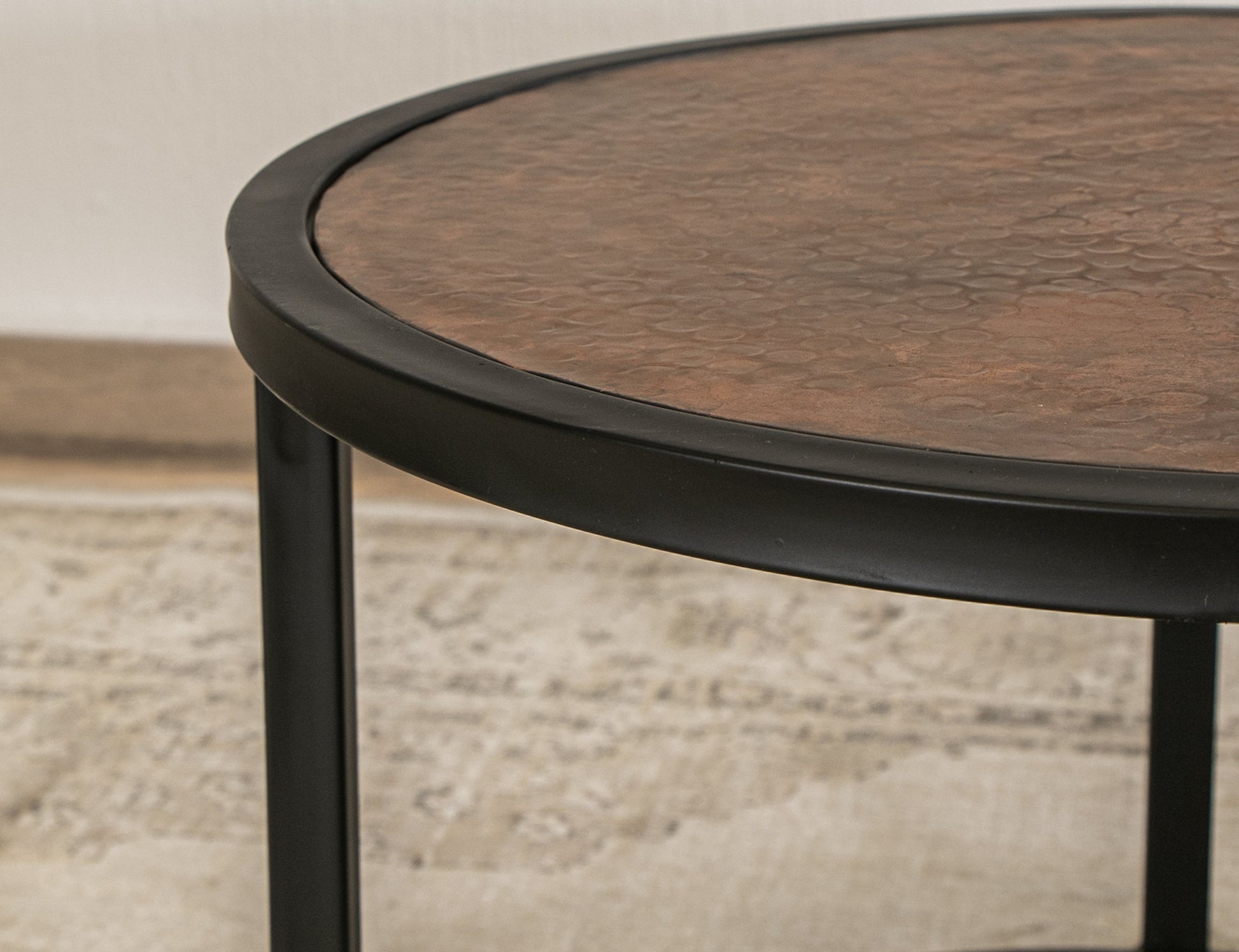 Copper Top & Iron Base End Table - Charred Brown