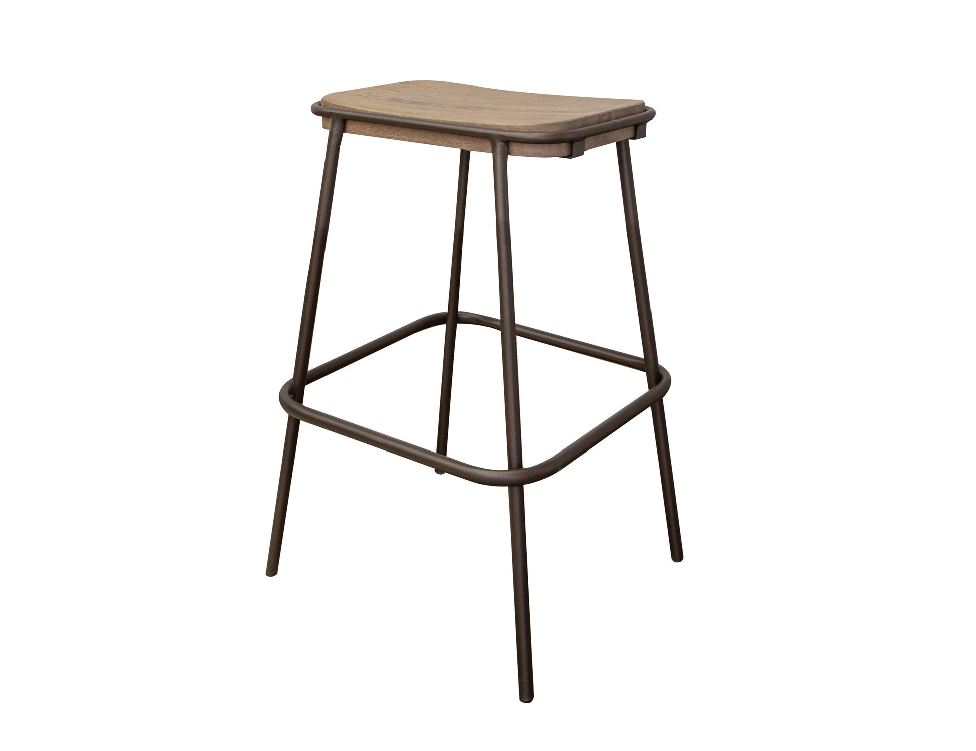 Metal Frame Wooden Seat 24" Stool - Brown Cappuccino