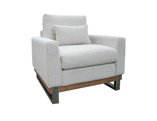 Metal & Wood Base, Armchair - Light Cream