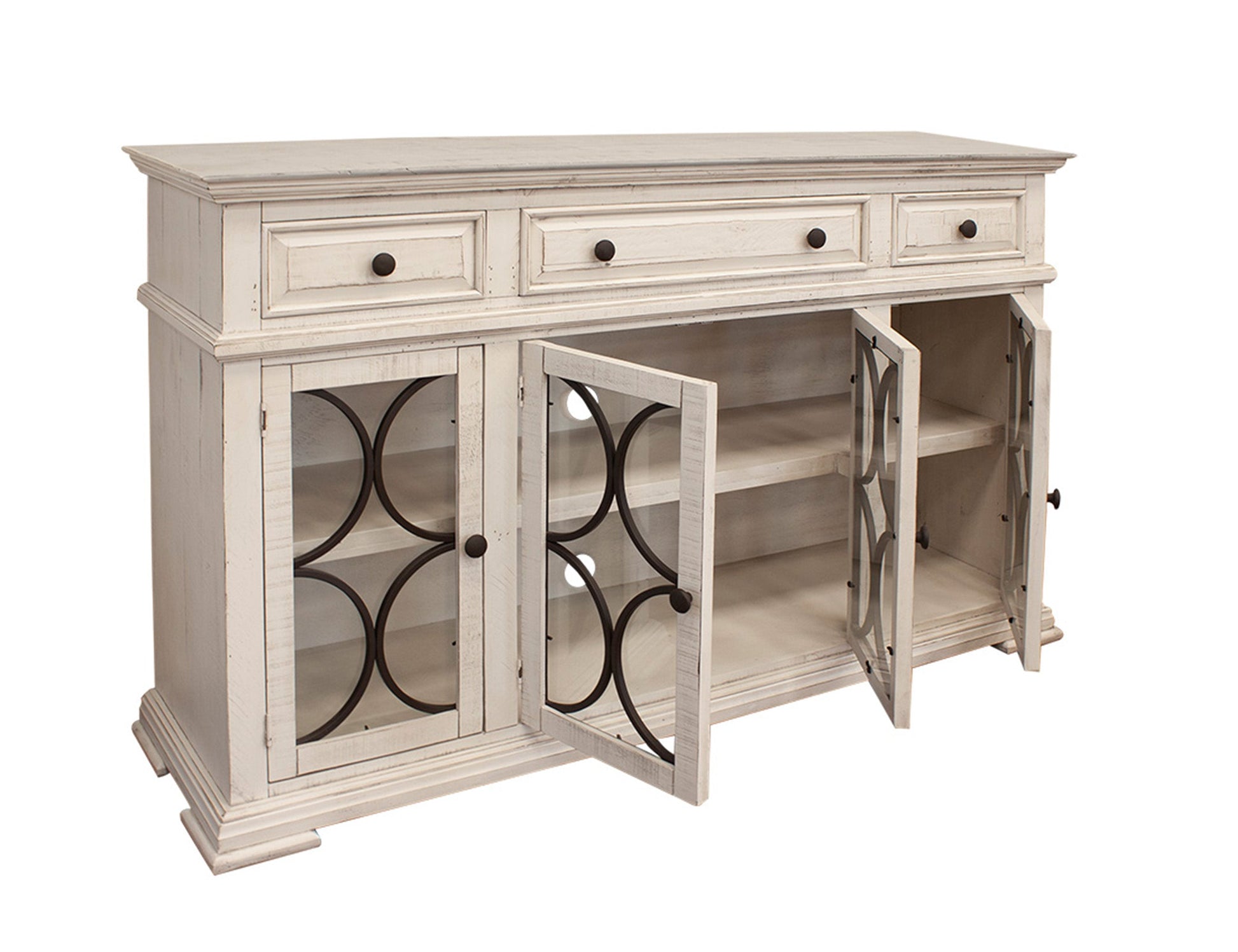4 Glass Doors 3 Drawers Console - Ivory