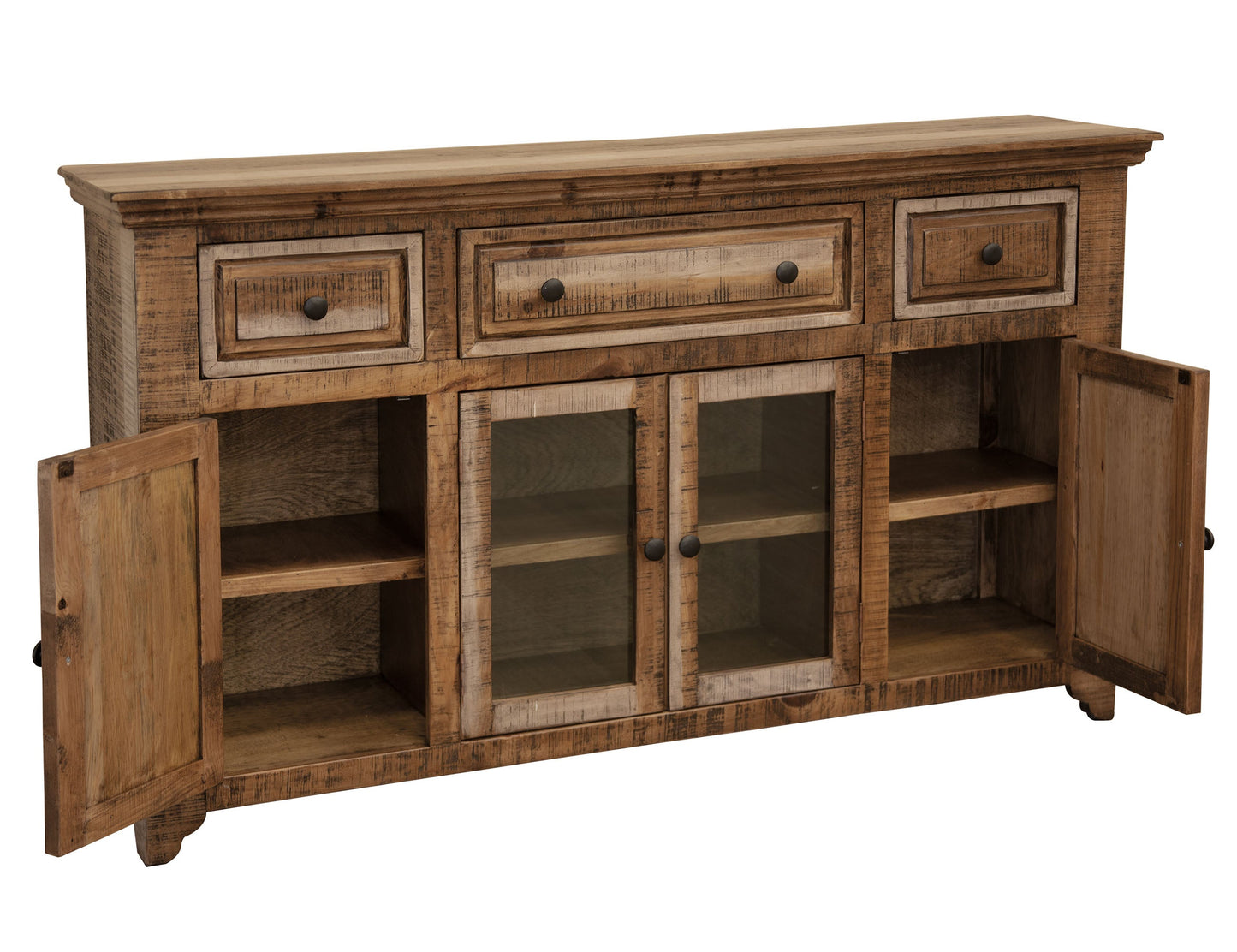 3 Drawer 4 Door Console - Two Tone Light Brown