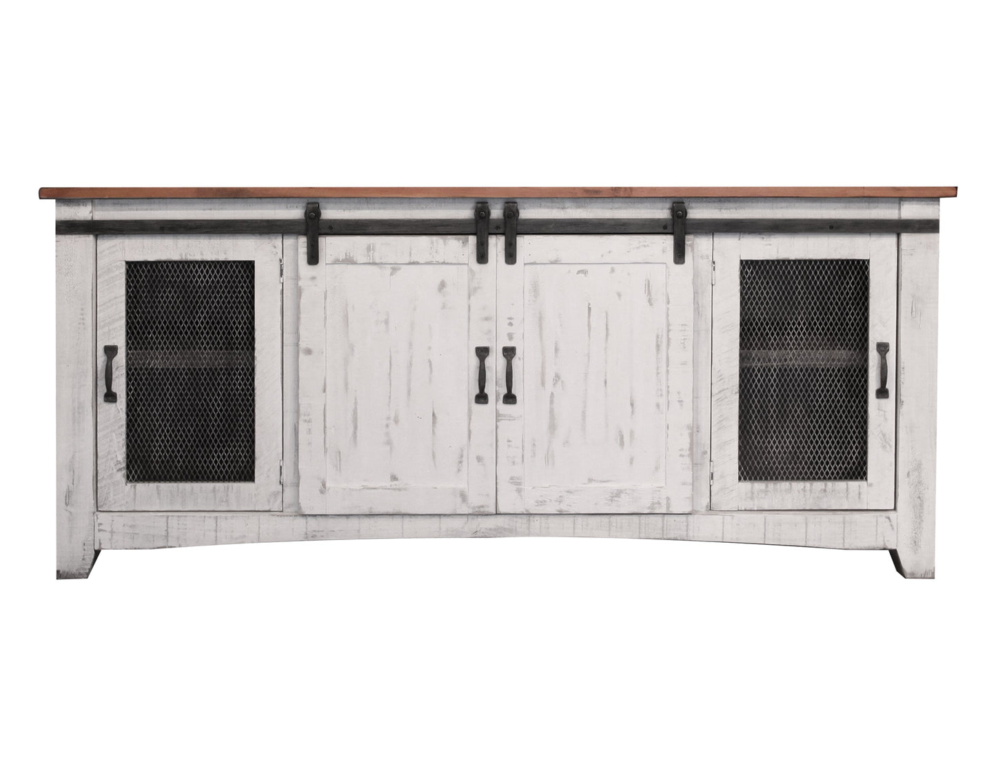4 Door 80" TV Stand - Antiqued White & Brown