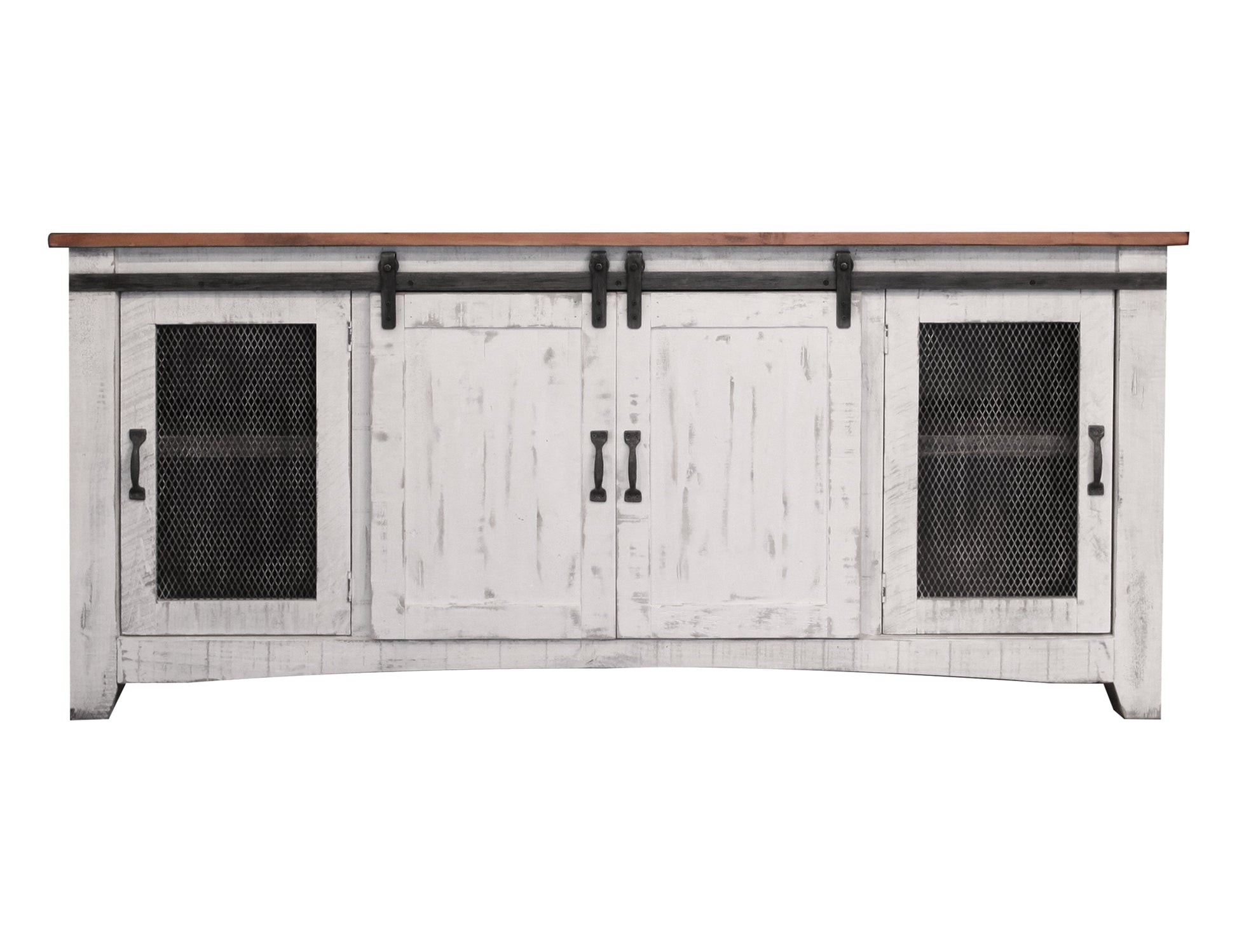 4 Door 80" TV Stand - Antiqued White & Brown