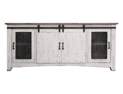 4 Door 80" TV Stand - Antiqued White & Brown