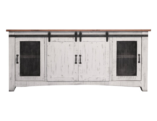 4 Door 80" TV Stand - Antiqued White & Brown