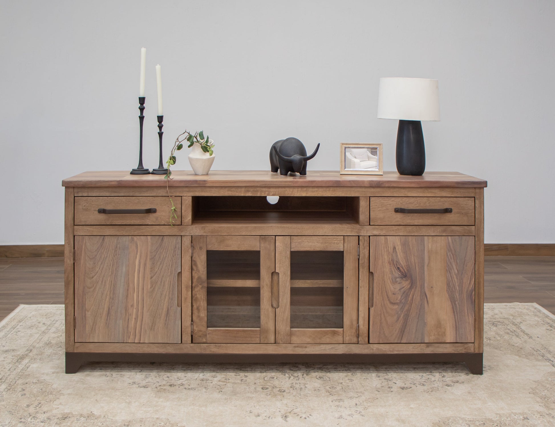 2 Drawer 2 Door 2 Glass Door 70" TV Stand - Brown Cappuccino