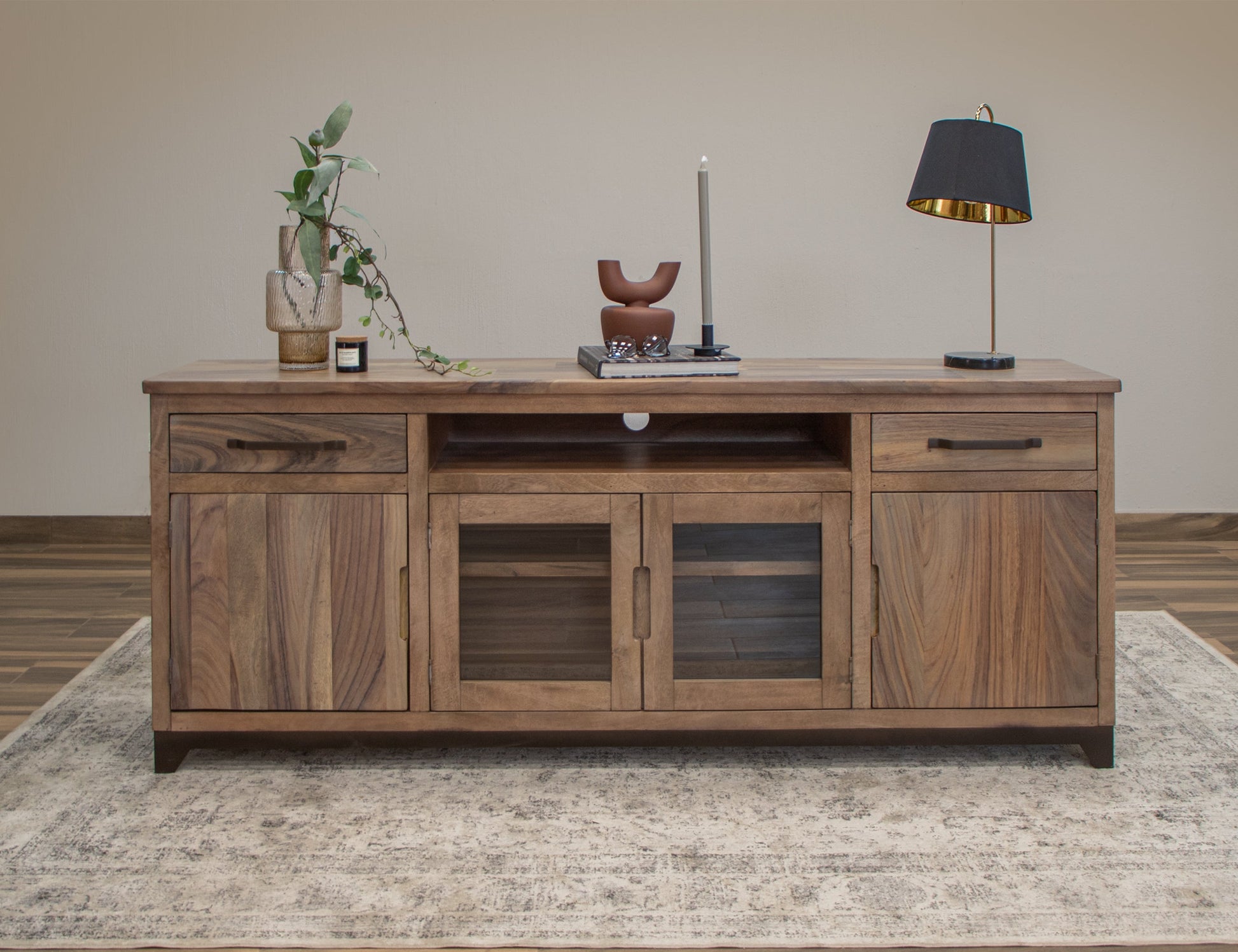 2 Drawer, 2 Door, 2 Glass Door 80" TV Stand - Brown Cappuccino