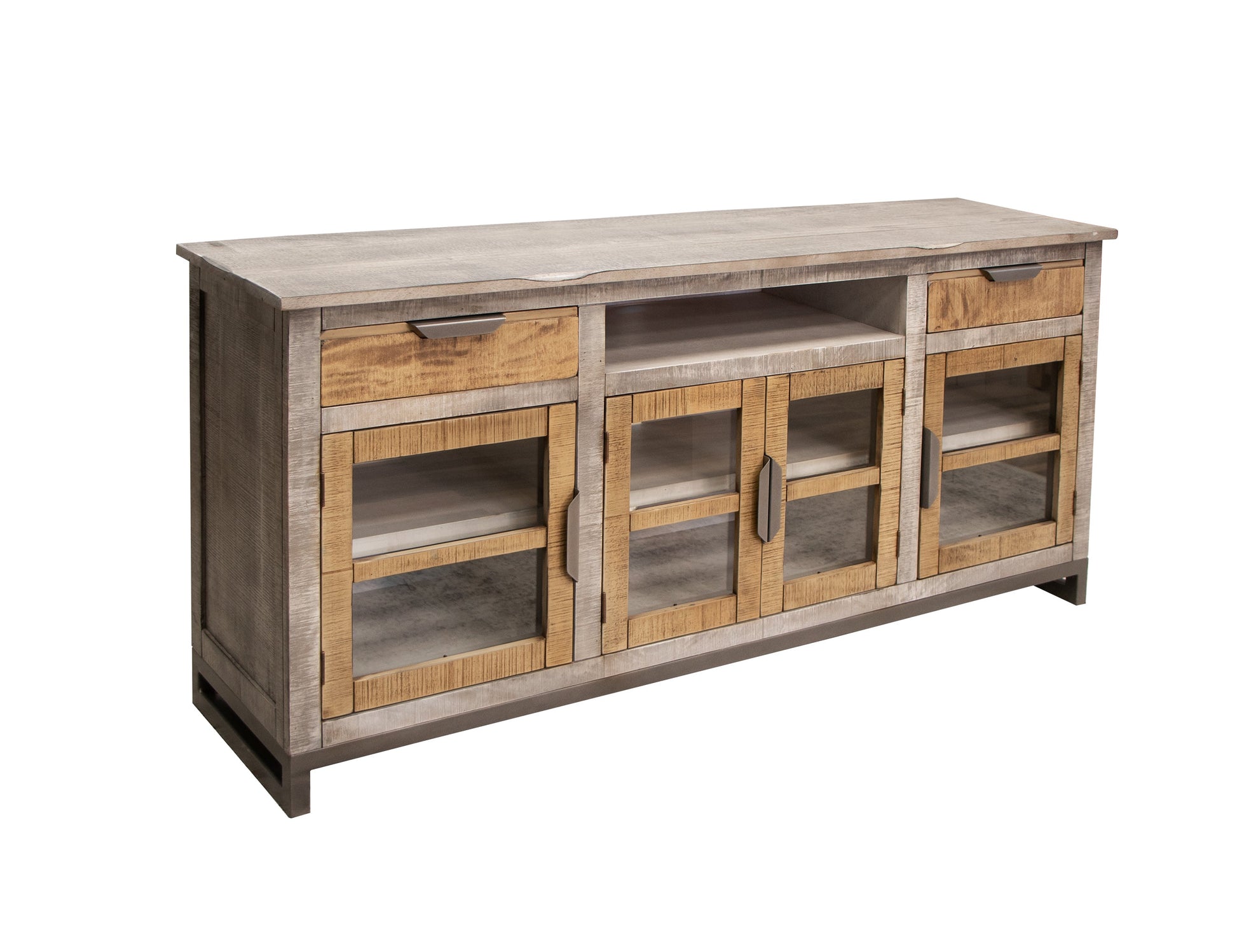 2 Drawer 4 Glass Doors 70" TV Stand - Honey Brown & Light Gray