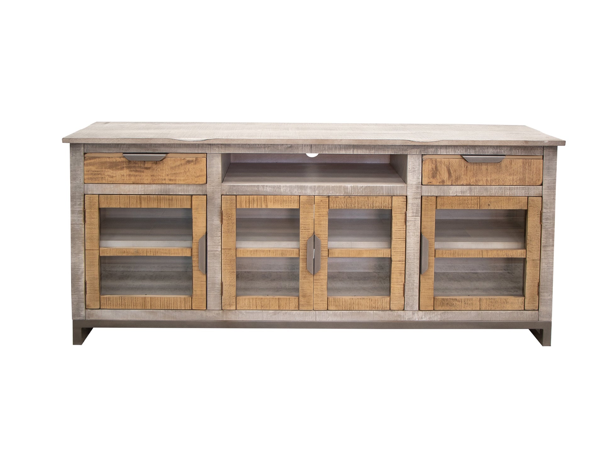 2 Drawer 4 Glass Doors 70" TV Stand - Honey Brown & Light Gray