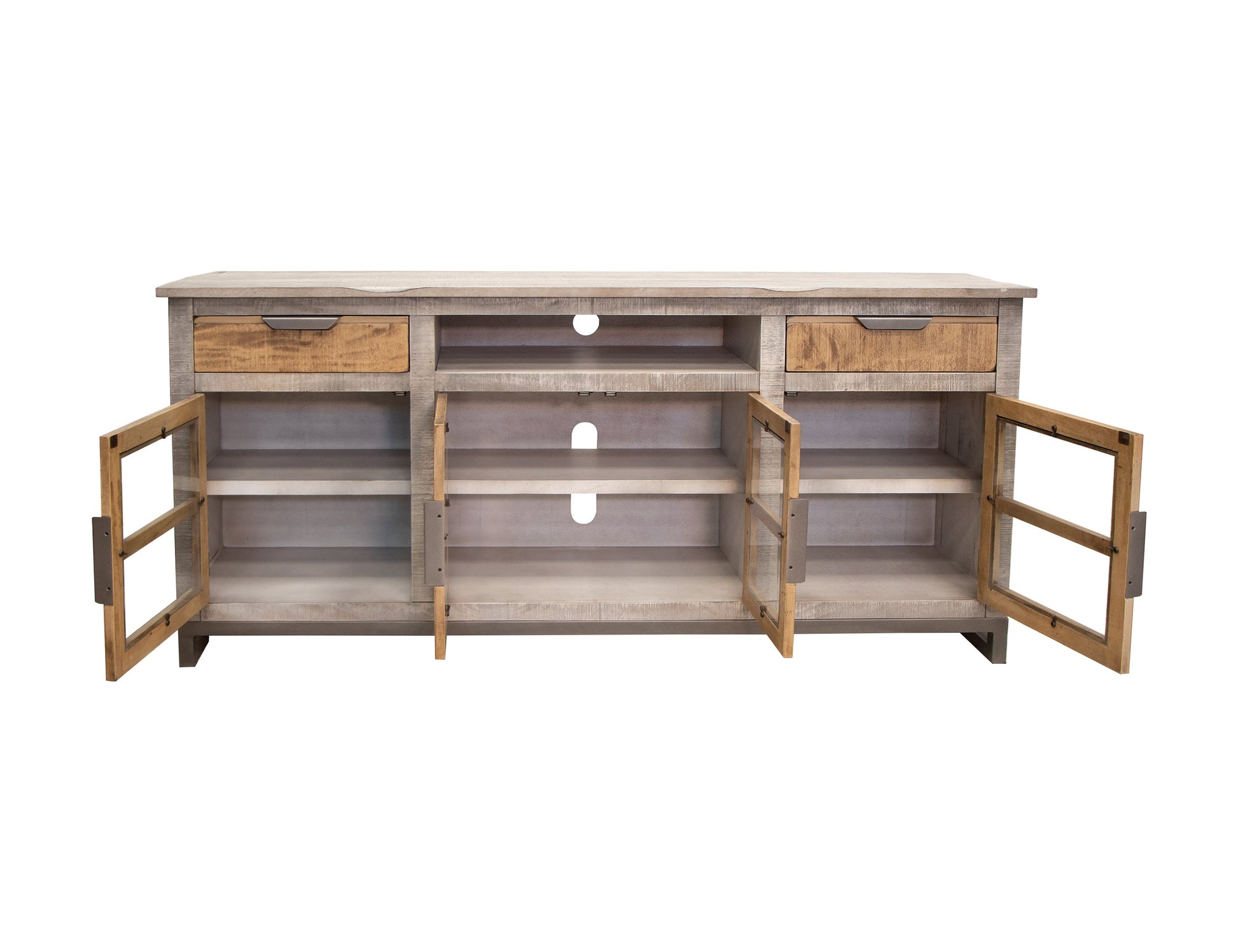2 Drawer 4 Glass Doors 70" TV Stand - Honey Brown & Light Gray