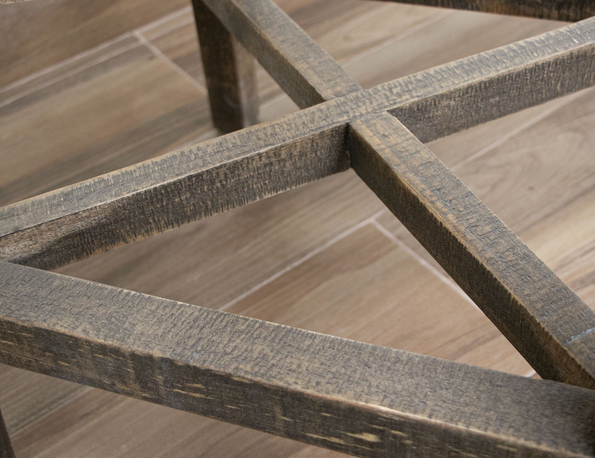 24" Wooden Stool - Two Tone Gray & Brown