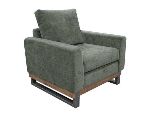 Metal & Wood Base, Armchair - Olive Green
