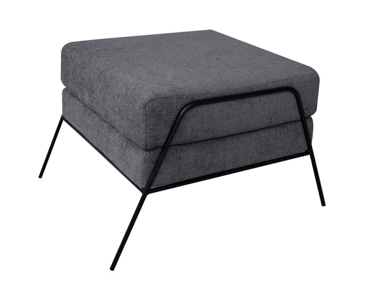Wooden Frame & Metal Base, Footstool Ottoman - Iron Gray