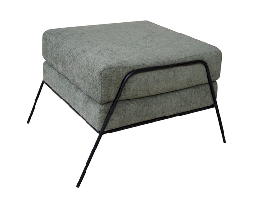 Wooden Frame & Metal Base, Footstool Ottoman - Olive Green