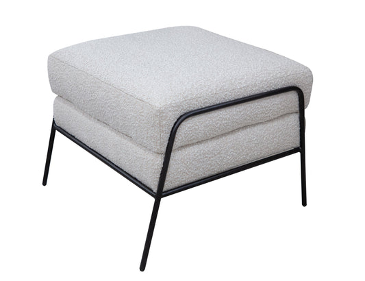 Wooden Frame & Metal Base, Footstool Ottoman - Light Cream