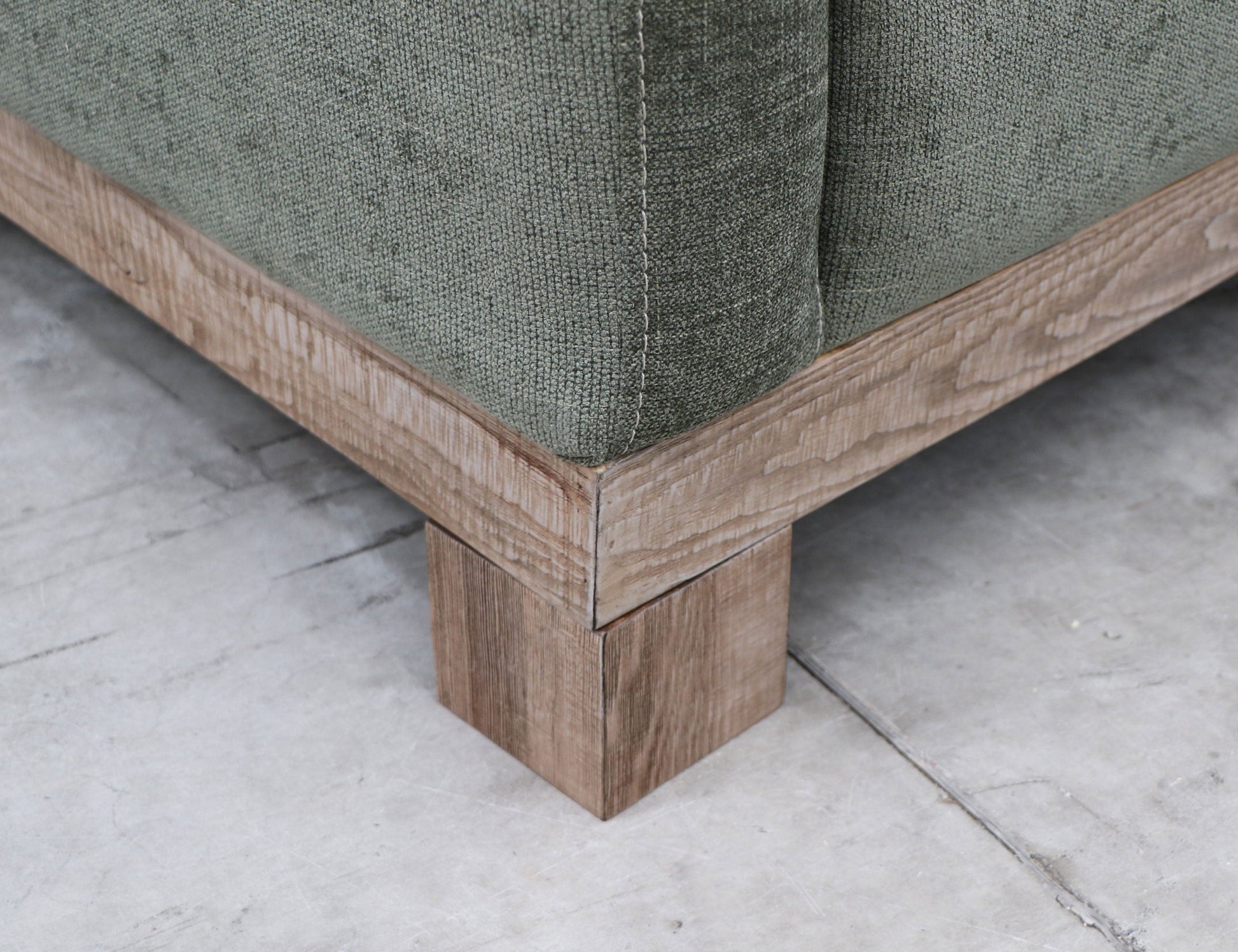 Wooden Frame & Base, Upholstered Square Ottoman - Olive Green