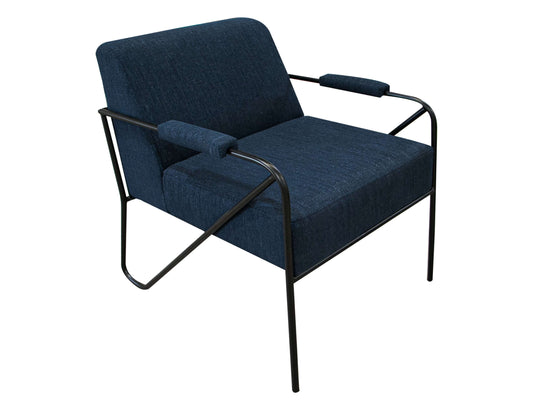 Wooden Frame & Metal Base, Armchair - Midnight Blue