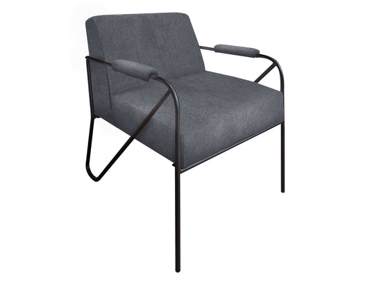 Wooden Frame & Metal Base, Armchair - Iron Gray