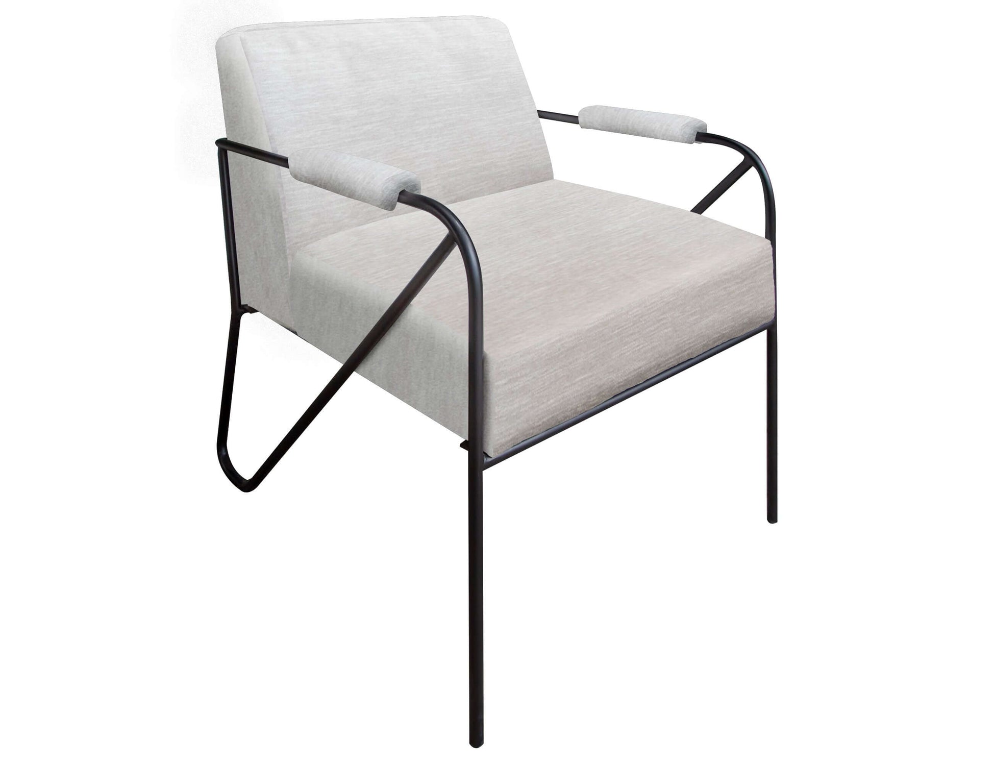 Wooden Frame & Metal Base, Armchair - Ecru Beige