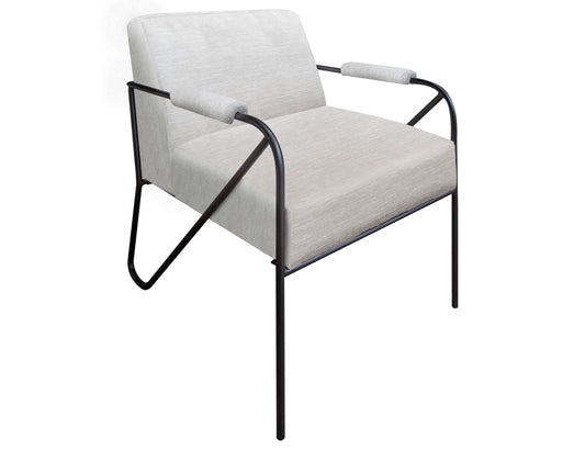 Wooden Frame & Metal Base, Armchair - Ecru Beige