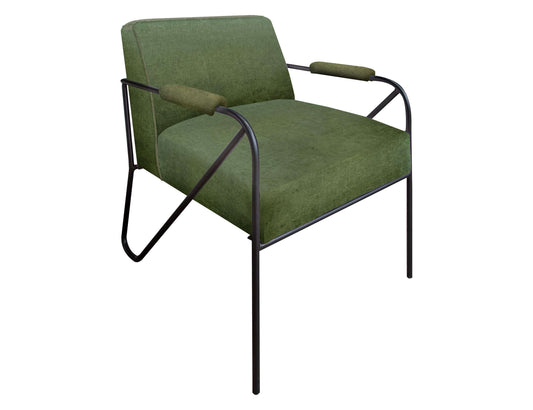 Wooden Frame & Metal Base, Armchair - Olive Green