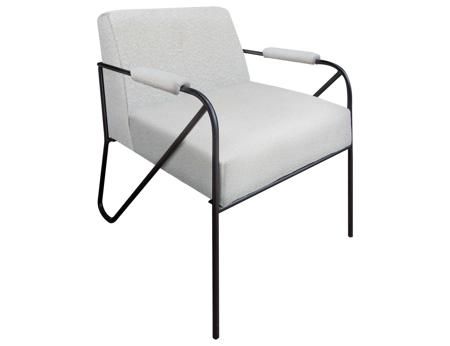 Wooden Frame & Metal Base, Armchair - Light Cream