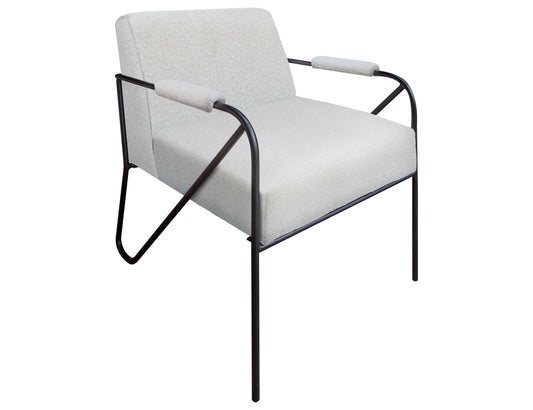 Wooden Frame & Metal Base, Armchair - Light Cream