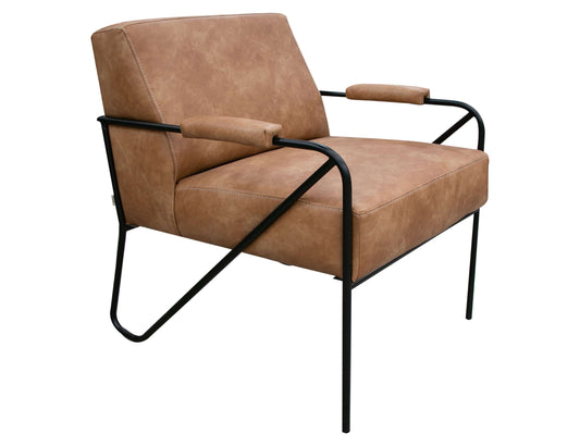 Wooden Frame & Metal Base, Armchair - Caramel Color