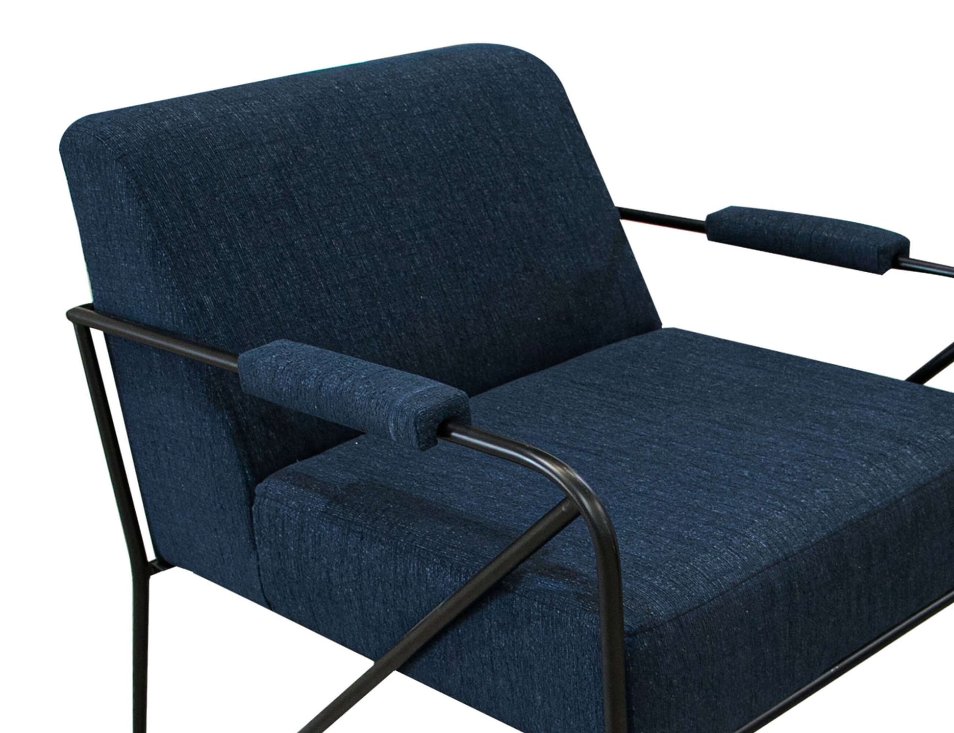 Wooden Frame & Metal Base, Armchair - Midnight Blue