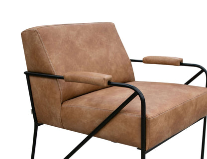 Wooden Frame & Metal Base, Armchair - Caramel Color