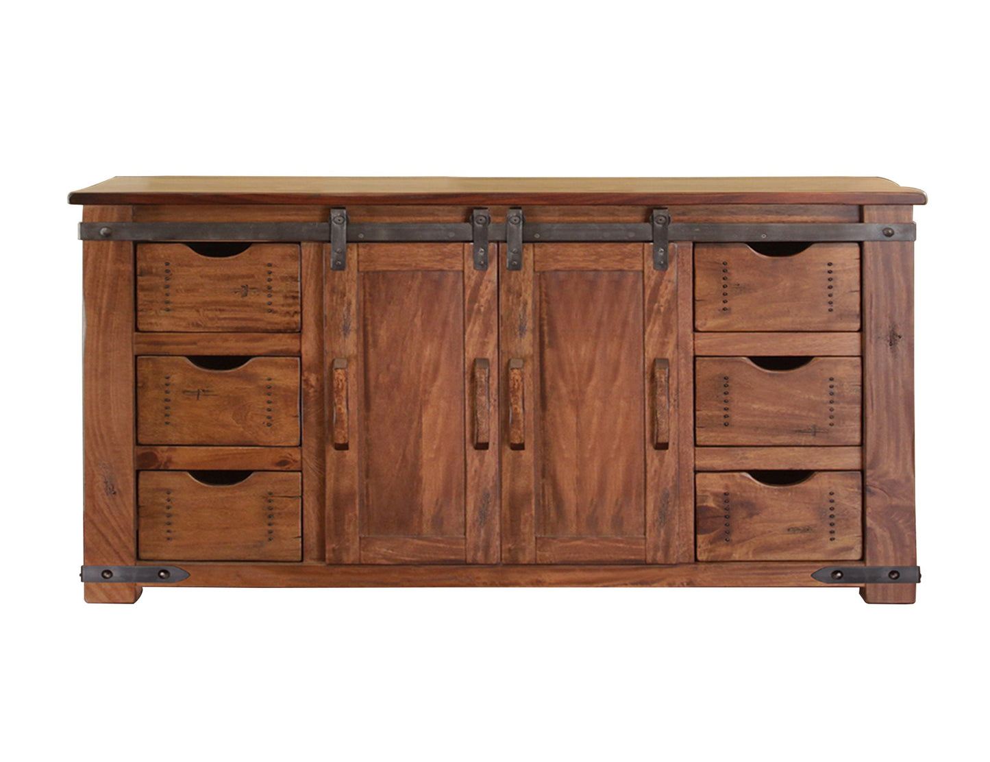 6 Drawer 2 Door 60" TV Stand - Cinnamon Brown
