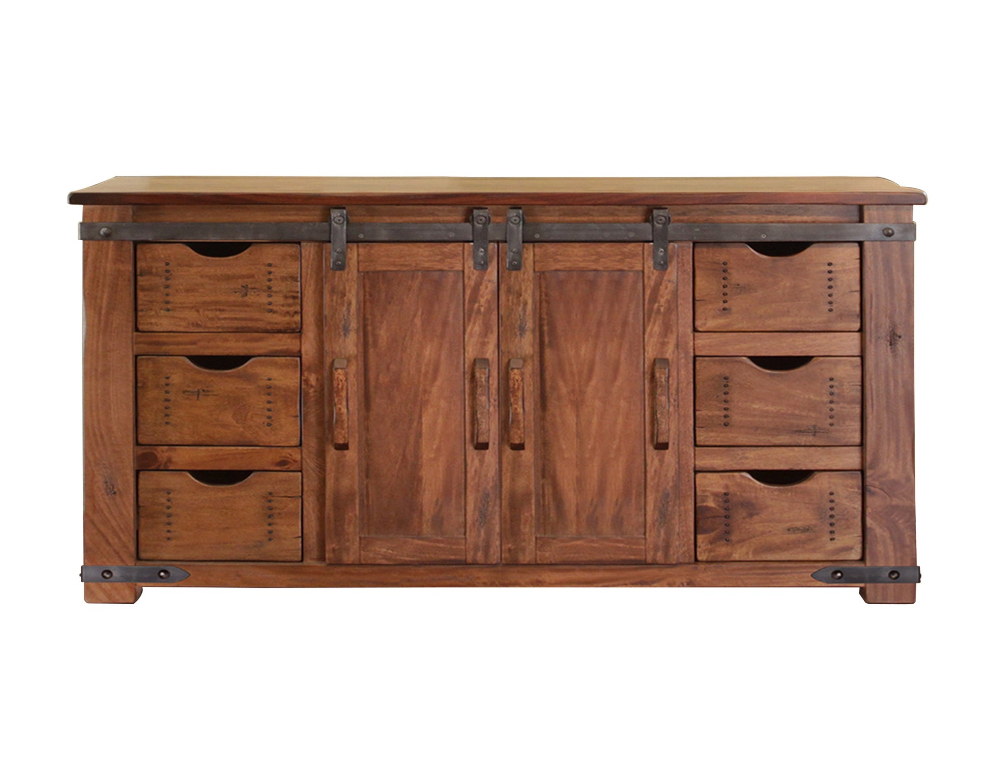 6 Drawer 2 Door 60" TV Stand - Cinnamon Brown