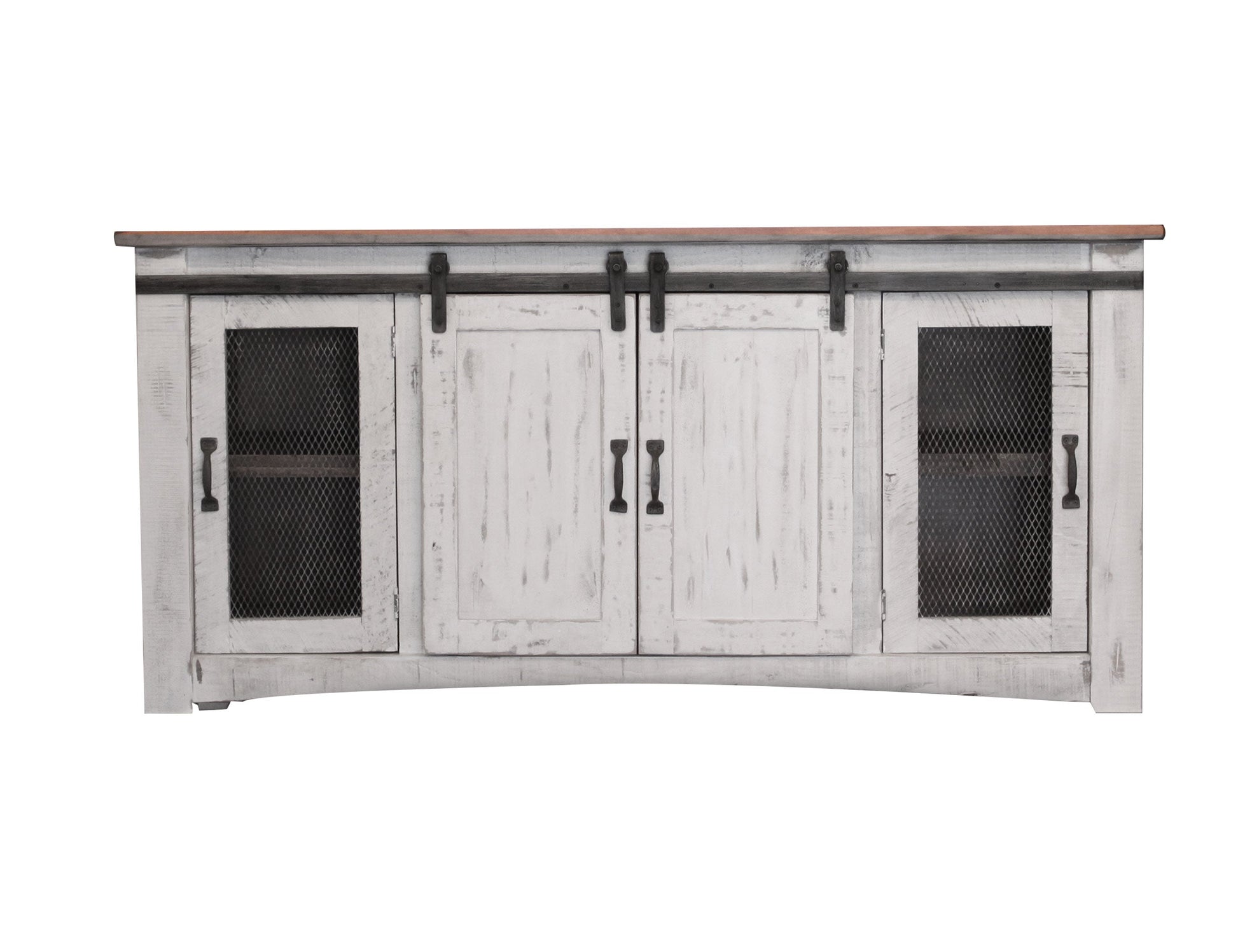 4 Door 70" TV Stand - Antiqued White & Brown