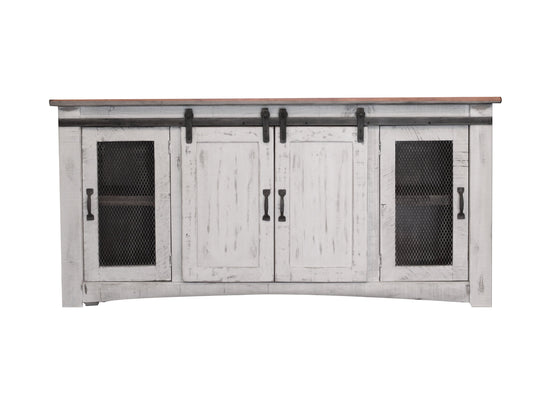 4 Door 70" TV Stand - Antiqued White & Brown