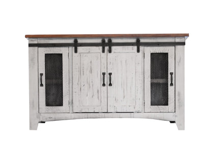 4 Door 60" TV Stand - Antiqued White & Brown
