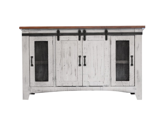4 Door 60" TV Stand - Antiqued White & Brown