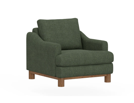 Wooden Frame & Base, Armchair - Olive Green