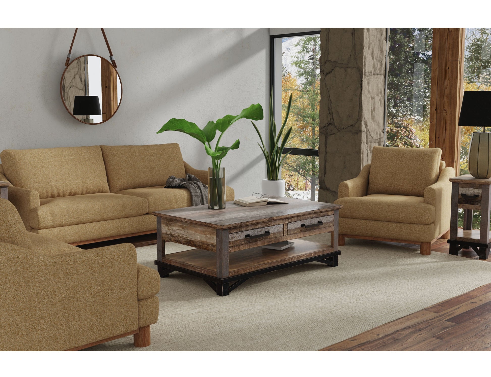 Wooden Frame & Base, Sofa - Capuccino Brown