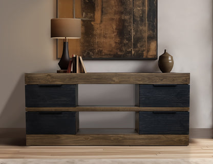4 Drawer TV Stand - Satin Black And Brown