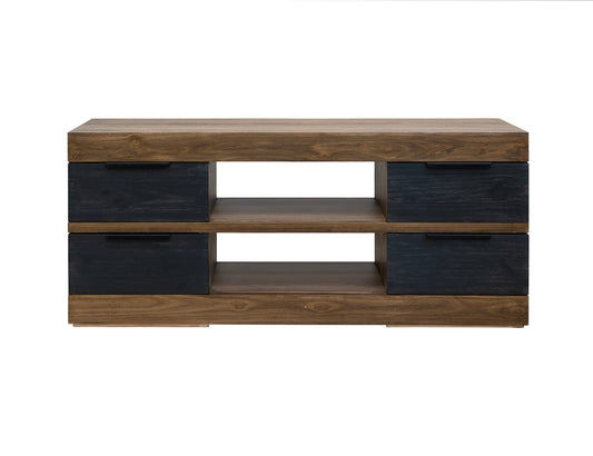 4 Drawer TV Stand - Satin Black And Brown