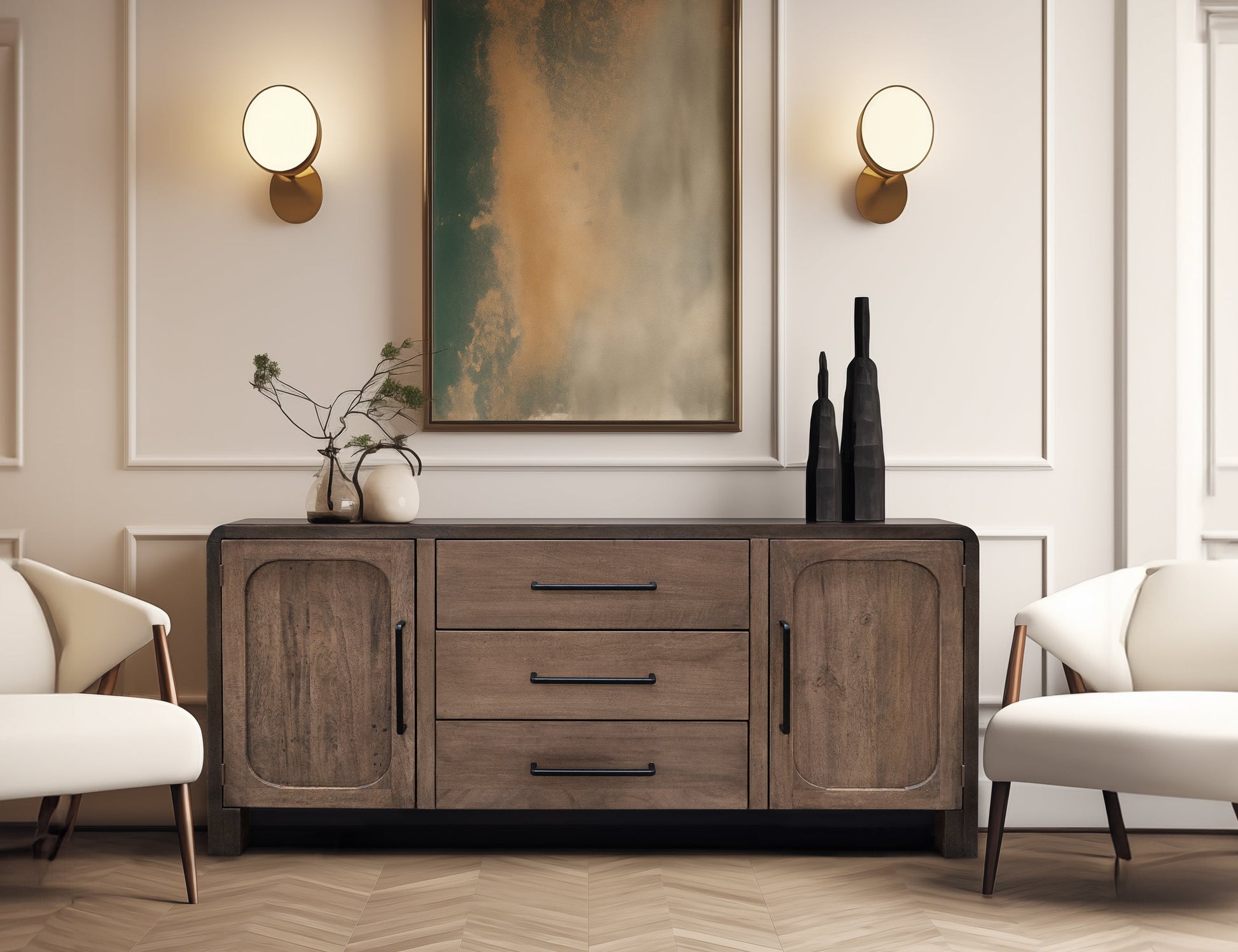 3 Drawer 2 Door Console - Chocolate Brown