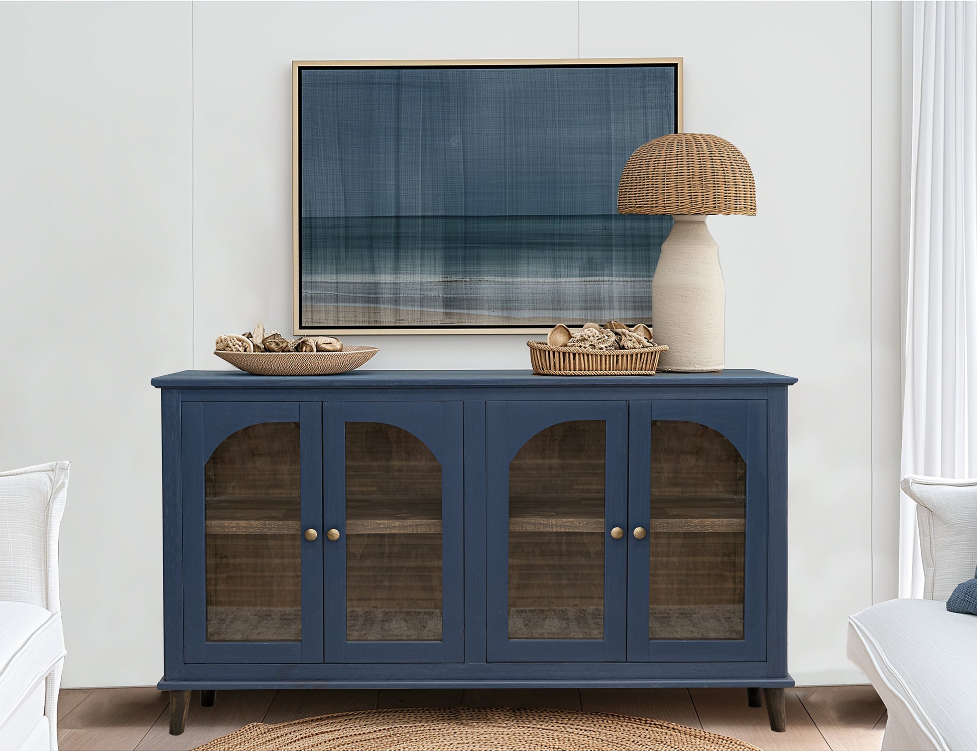 4 Glass Door Console - Indigo Blue