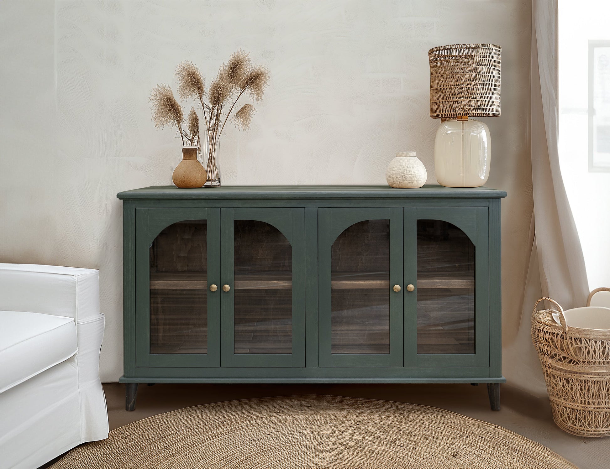 4 Glass Doors Console - Forest Green