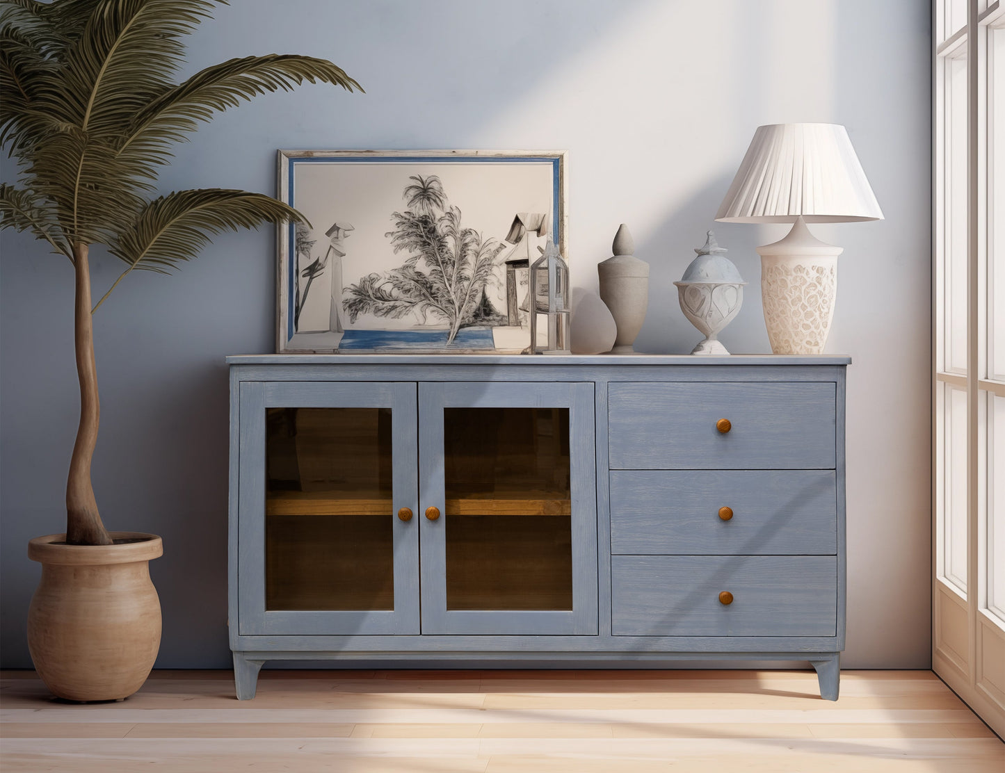 3 Drawer 2 Door Console - Pastel Blue