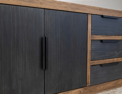 6 Drawer 2 Doors Console - Satin Black and Brown